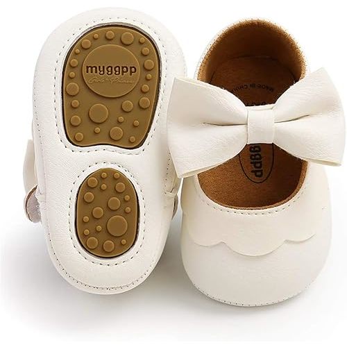 LAFEGEN Baby Girls Mary Jane Flats with Bownot Non Slip Soft Sole PU Leather Newborn Infant Toddler First Walker Cirb Dress Shoes