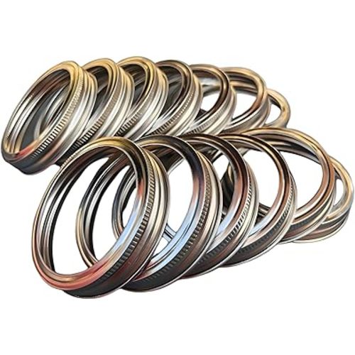 Food Grade and BPA Free Silver Stainless Steel Rust Resistant Dishwasher Safe Screw Bands/Rings for Mason, Ball, Canning Jars (12 Pack, Wide Mouth)