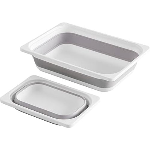 Beright 2 Pack Storage Bins, Collapsible Wash Basin Folding Dish Tub Sink, Space Saving for Dishing, Fruit, and Camping, Hiking and Home, Grey, 2 in 1 Set
