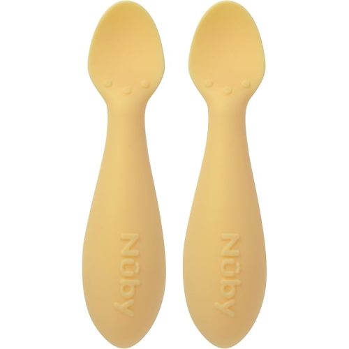 Nuby Silicone Mini Spoons - (2-Pack) Baby-Led Weaning Spoons for Babies - 4+ Months - Yellow