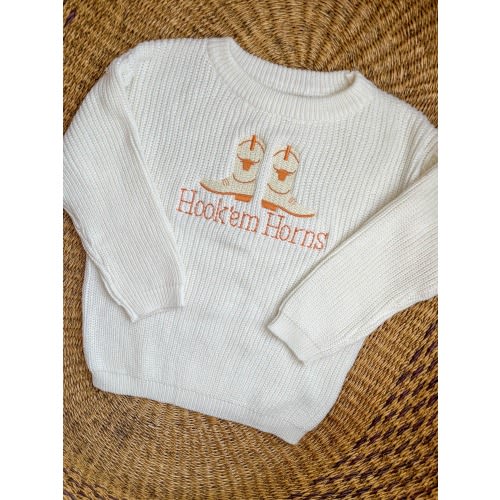 Baby/Toddler Texas Boots Embroidered Sweater - Kids Hook&#39;em Horns Cowboy Boot Sweater - Custom Children&#39;s University of Texas Longhorns