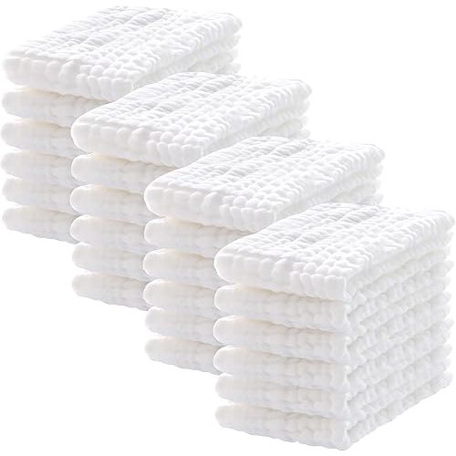 24 Pack Muslin Burp Cloths 100% Cotton Muslin Cloths Large 20''x10'' Extra Soft and Absorbent Baby Burping Cloth - White
