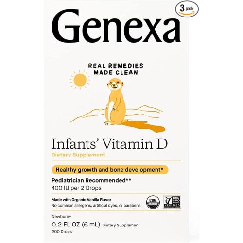 Genexa Infants’ Vitamin D Drops - 270 Servings (3pk) - Promotes Healthy Growth - Organic, Gluten Free & Non-GMO - 0.2 Fl Oz (Pack of 3)