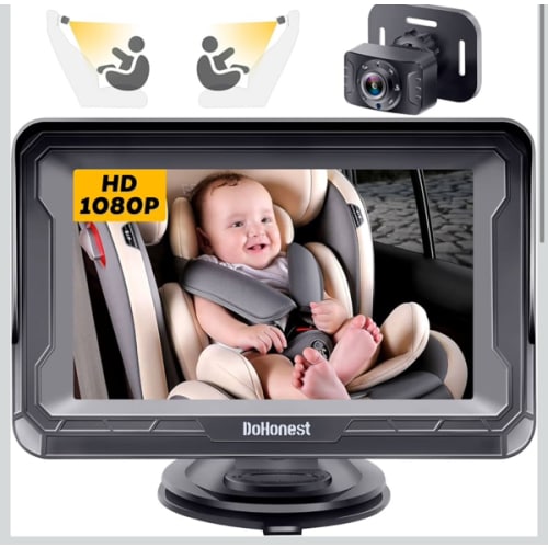 DoHonest Baby Car Camera HD 1080P - Rear-Facing Car Baby Monitor with Night Vision, Adjustable View Angle, Easy Setup, Anti-Glare Display, Safety for Kids & Infants