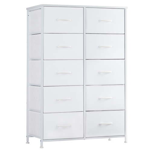 CONCETTA 10-Drawer Fabric Storage Cabinet for Adults, Organizer Furniture for Living Room, Office, Kitchen, Hallway, White
