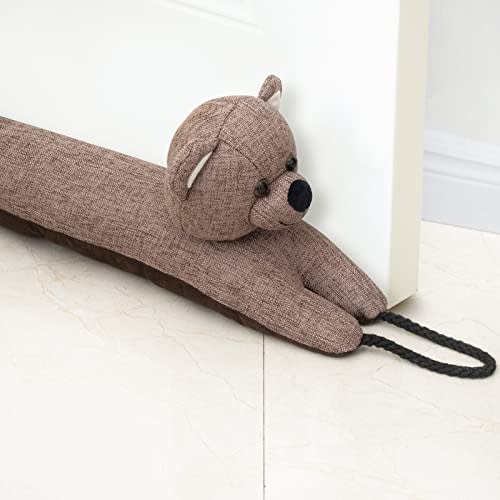 Marwood Under Door Draft Stopper Decorative Wind Stopper 36 inch for Door & Window, Weighted Animal Air Draft Stopper Snake Noise Blocker for Bottom of Door with Hanging Loops -Bear