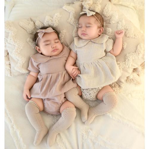 Baby Girl LINEN Peter pan Collar Bubble Dress with bloomer | ALLIE DRESS w/ matching bow
