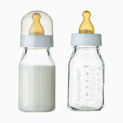 Glass Baby Feeding Bottle with Natural Rubber Nipple - 3.7 Oz