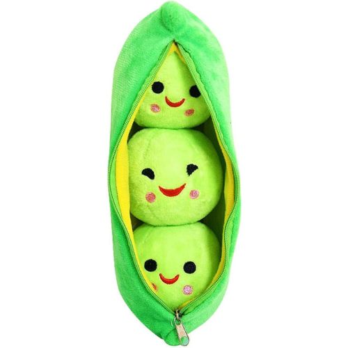 ARELUX Soft Stuffed Peas Pod Plush Toy 10in Cute Peas in A Pod Shaped Pillow Removable Peas Plant Plushies Kids Hugging Pea Plush Doll Funny Room Bed Decor Unique Birthday Gift for Girls Boys