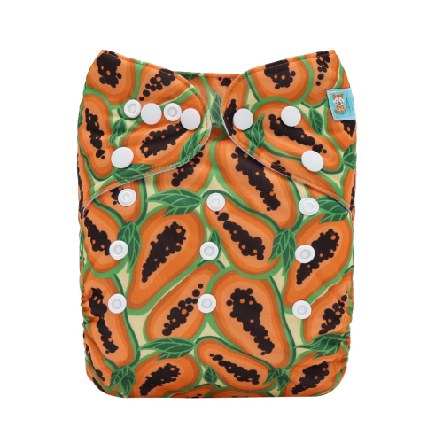 ALVABABY Printed Cloth Diaper - One Size Adjustable Washable & Reusable Diaper with Pocket for Babies (H459A Papaya)