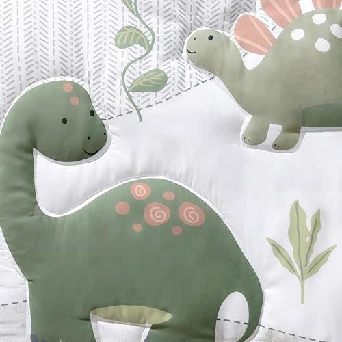 The Peanutshell 3 Piece Baby Crib Bedding Set for Boys - Newborn, Infant & Toddler Nursery Bed Set Decor with Fitted Crib Sheet, Dust Ruffle, Crib Comforter - Dinosaur Dreams