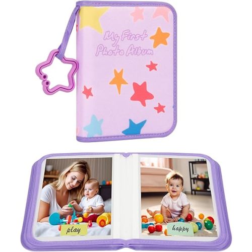 Baby's My First Photo Album for Baby Holds 21 4x6 Photos, Baby Photo Album Soft Cloth Family Book, My First Family Album for 4x6 Baby Shower Kids Toddlers Family Pictures, Toddler Photo Album (Purple)