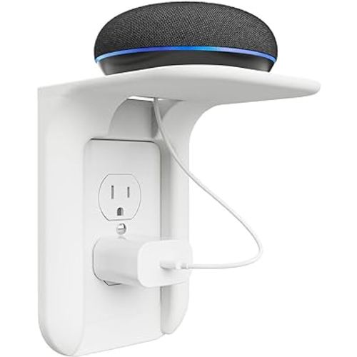 WALI Outlet Shelf Wall Holder,Bathroom Wall Shelf up to 10lbs Standard Vertical Duplex Wall Shelf Organizer for Smart Home Decor Space Saving Power Tools, Toothbrush (OLS001-W), 1 Pack, White