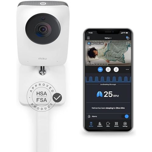Miku Pro (Upgraded) Smart Baby Monitor Camera & Wall Mount, Real Time Breathing & Sleep Tracking, Contact Free, Instant Alerts, Safe Sleep, Requires Additional Monthly Membership