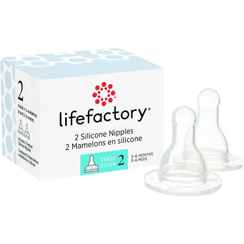 Lifefactory BPA-Free Stage 2 (3-6 Months) Silicone Nipples 2-Pack