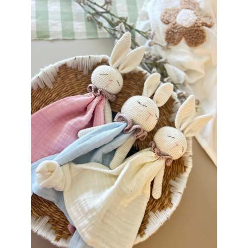 Amigurumi and Muslin Baby Bunny Lovey