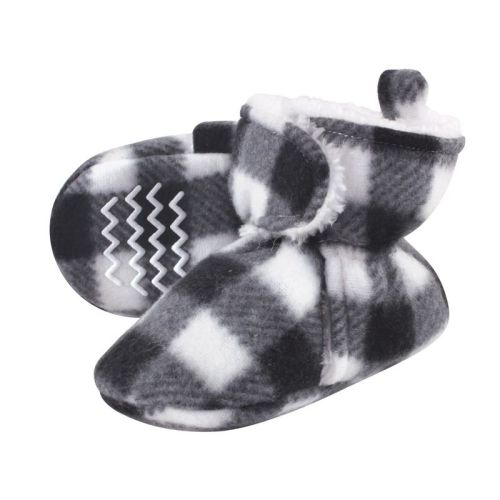 Hudson Baby Baby and Toddler Cozy Fleece and Faux Shearling Booties, Black White Plaid, 6-12 Months
