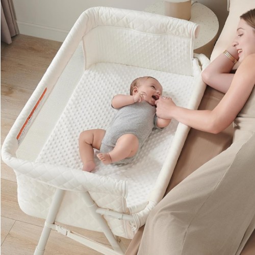 Bassinet Bedside Sleeper, Baby Crib for Newborn, Baby Bassinets Bedside Sleeper with 4 Auto-Lock & Adjustable Height, Breathable Mesh & Mattress, Bedside Bassinet