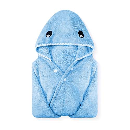 ROMASA Toddler Hooded Bath Towel Ultra Soft Towel Highly Absorbent Bathrobe Blanket for Boys Girls- 27.5" x 55"(Blue Shark-Shape)