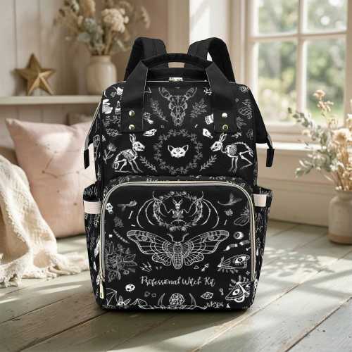 Goth Moth Diaper Bag Backpack, Celestial Witchy Baby Shower Gift. Insulated Travel Cooler for Boho Moms & New Parents. Perfect for Newborns!