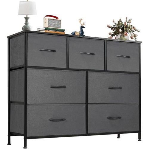 OLIXIS 7 Drawer Fabric Dresser for Bedroom, Clothes Storage Tower, Gray