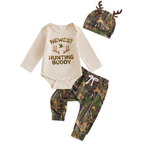 GOOCHEER Newborn Baby Boy Clothes Hunting Long Sleeve Romper Shirt Tops Pants Fall Winter Outfits Hat Set
