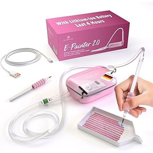 Picmondoo - E-Painter for Diamond Painting - Wireless Diamond Painting Pen with Vacuum Pump with Accessories for Setting AB Stones Without Wax - Diamond Painting Pen (Pink, 2 Gear)