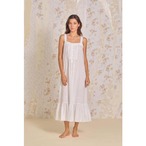 Iconic White "Julia" Cotton Lawn Strappy Nightgown