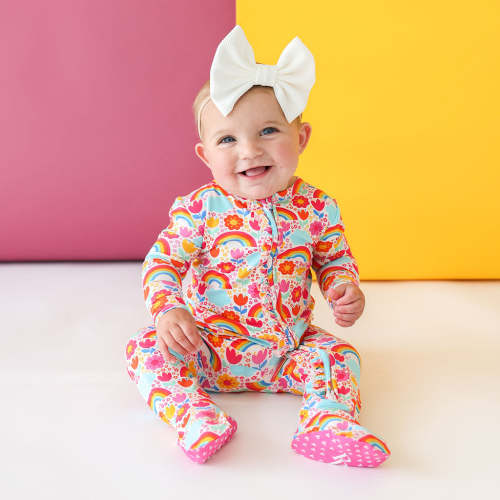 Rainbow Melody Footie Ruffled Zippered One Piece
