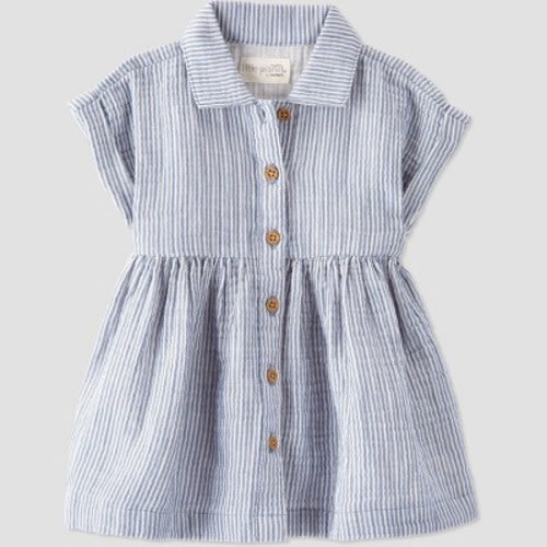 Little Planet by Carter’s Organic Baby Girls' Gauze Striped Dress - Blue, Size: 3M