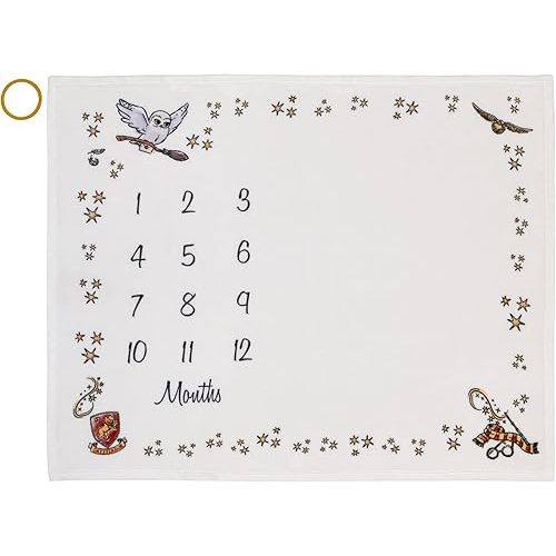 Warner Brothers Harry Potter Magical Moments White and Gold Milestone Baby Blanket