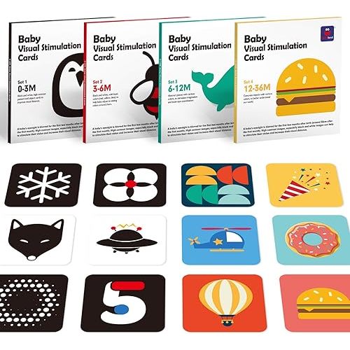 hahaland Flash Cards Baby Visual Stimulation Cards for 0-3-6-12-36 Months, 0-3 Months Infant Newborn Tummy Time Toys Gifts 6''×6'' Large for Sensory Development Black White Card Set