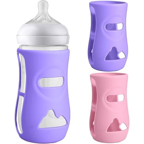 BUSOHA 2 Pack Silicone Sleeves for Avent Natural Baby Bottles - Anti Breakage Baby Bottle Sleeves for Avent Glass Baby Bottles,Compatible with Avent Natural Baby Bottle