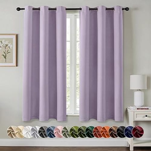 MIULEE Lilac Blackout Curtains for Bedroom Living Room 63 Inches Long 2 Panels, Thermal Insulated Room Darkening Drapes Solid Grommet Noise Reduction Light Blocking Window Treatments 40x63 Inch