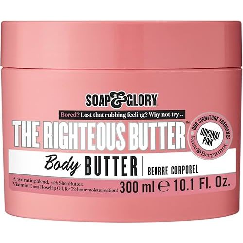 Soap & Glory The Righteous Moisturizing Body Butter - Hydrating Body Moisturizer for Dry Skin with Shea Butter, Vitamin E & Rosehip Seed Oil - Rich Body Cream for Women & Men (300ml)