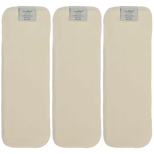 EcoAble 4-Layer Hemp Diaper Inserts – Overnight Boosters for Heavy Wetters – Reusable Absorbency Doublers – Fits Pocket, Cotton Prefold & Cover – Washable Natural Fiber Liners (Pack of 3)