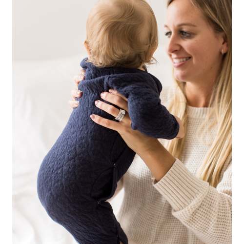 Organic Cotton Quilted Bee Wrap-Front Baby Jumpsuit - Midnight – Burt's Bees Baby