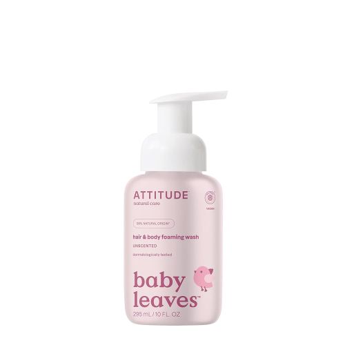 ATTITUDE 2-in-1 Hair and Body Foaming Baby Wash, EWG Verified Shampoo Soap, Dermatologically Tested, Made with Naturally Derived Ingredients, Vegan, Unscented, 10 Fl Oz