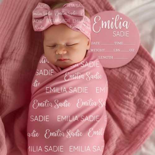 Personalized Baby Swaddle Blanket, Custom Name Swaddle Set For Girl or Boy, Newborn Swaddle, Hospital Coming Home Outfit, Name Announcement