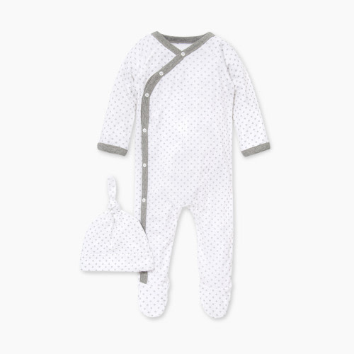 Burt's Bees Baby Organic Footed Wrap Front Jumpsuit & Knot Top Hat - Dottie Bee, Newborn