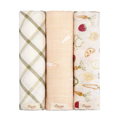 Clementine Cotton Muslin Swaddle Blanket Set (Veggies, Set of 3)