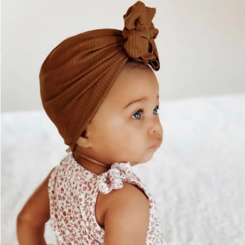 Juni | Cognac | Brushed Rib Headwrap, 3-6 M