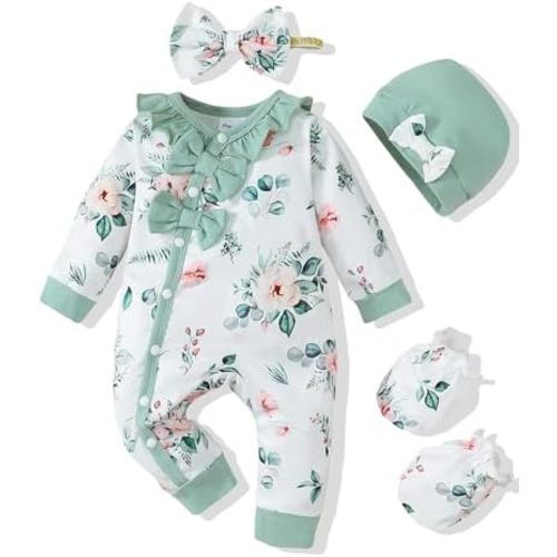 Mikrdoo Newborn Infant Baby Girl Clothes Fall Winter Outfits Long Sleeve Zipper Rompers with Headband