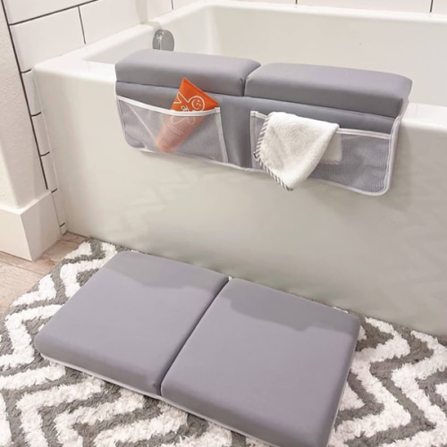 Bath Kneeler with Elbow Rest Pad Set, 1.5 inch Kneeling Pad Mat for Bathtub - Gray
