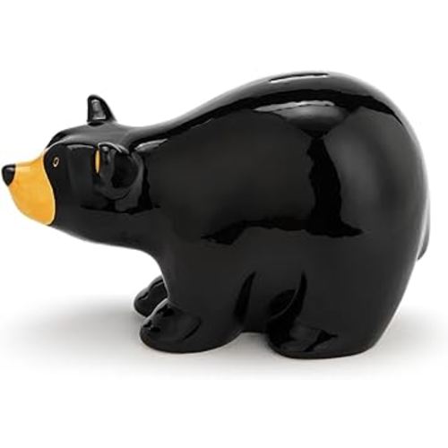 DEMDACO Bearfoots by Jeff Fleming Playful Bear Midnight Black 10 x 6 Glossy Ceramic Bearfoots Money Bank