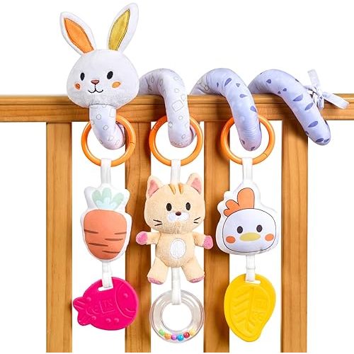 TUMAMA Spiral Car Seat Toys Baby Toys for 0 3 6 9 12 Months, Infant Stroller Toy Newborn Hanging Toys with Rattle, Teether