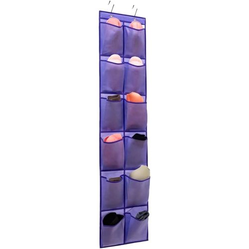 Hanging Storage Organizer Over the Door Shoes Organizer Kids Shoe Rack with 12 Large Fabric Pockets for Closet Shoe Holder Hanger (PURPLE)