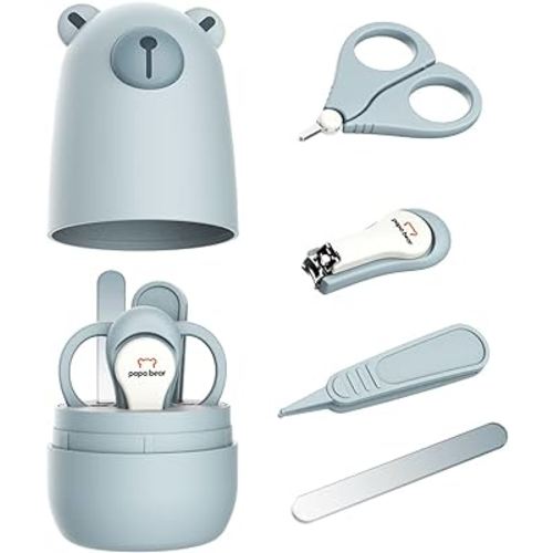 4-in-1 Baby Nail Clippers Set with Cute Case, Infant Fingernail and Toenail File Kit for Newborn Manicure and Pedicure, New Mom Grooming Gift (o Blue)