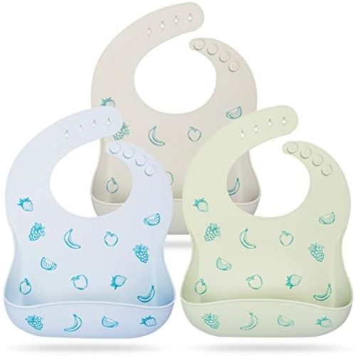 Mia Li Silicone Bibs – 3pcs Waterproof Silicone Bib Set – Silicone Baby Bibs with Adjustable Closure – Non-Messy Toddler Bib