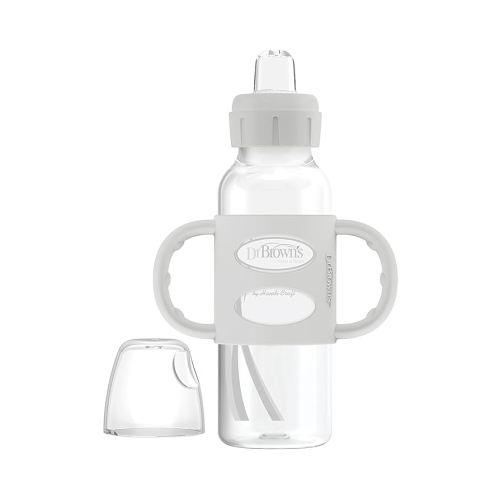 Dr. Brown's Milestones Narrow Sippy Spout Bottle with 100% Silicone Handles, Easy-Grip Handles with Soft Sippy Spout, 8oz/250mL, Gray, 1-Pack, 6m+